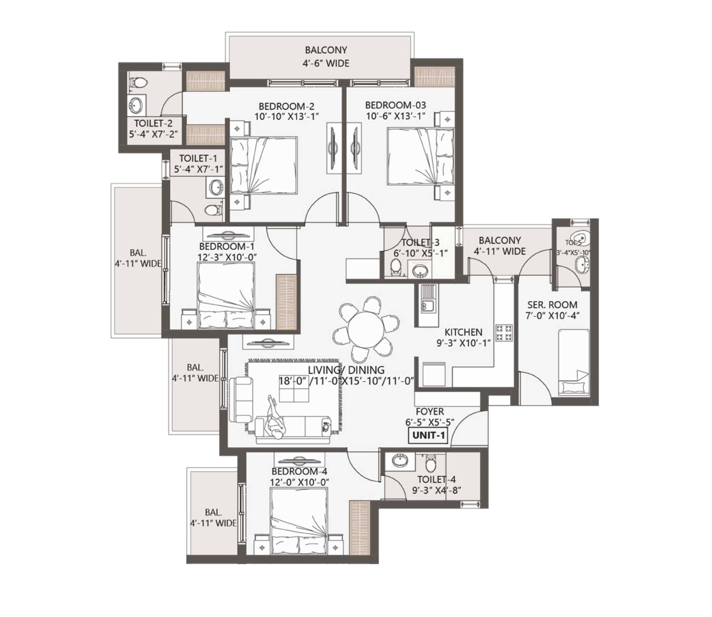4 BHK + Servant Unit Plan DPS Palladio
